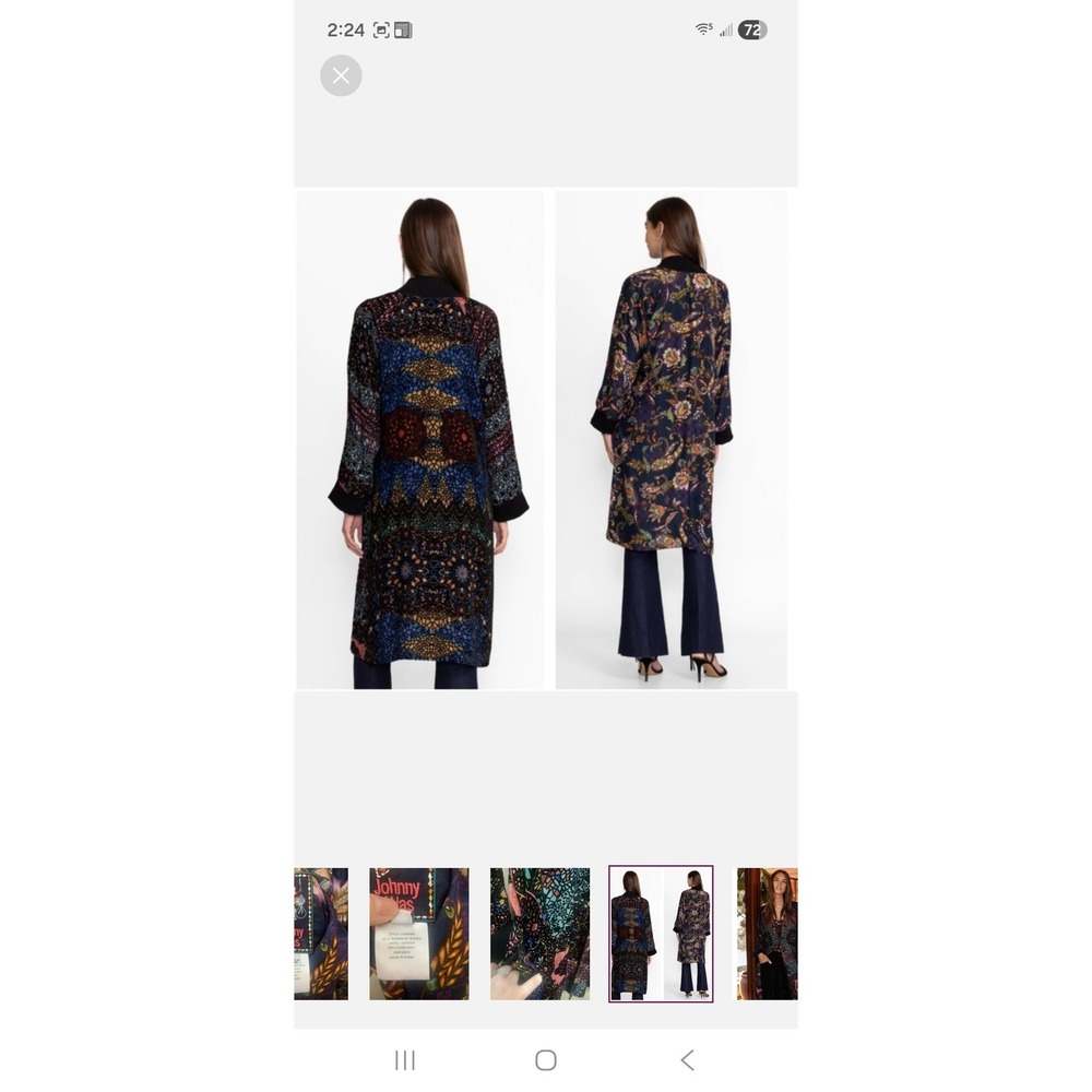 Johnny Was Reversible Silk Duster Cardigan Burnout Velvet Floral Paisley Small - Picture 7 of 9